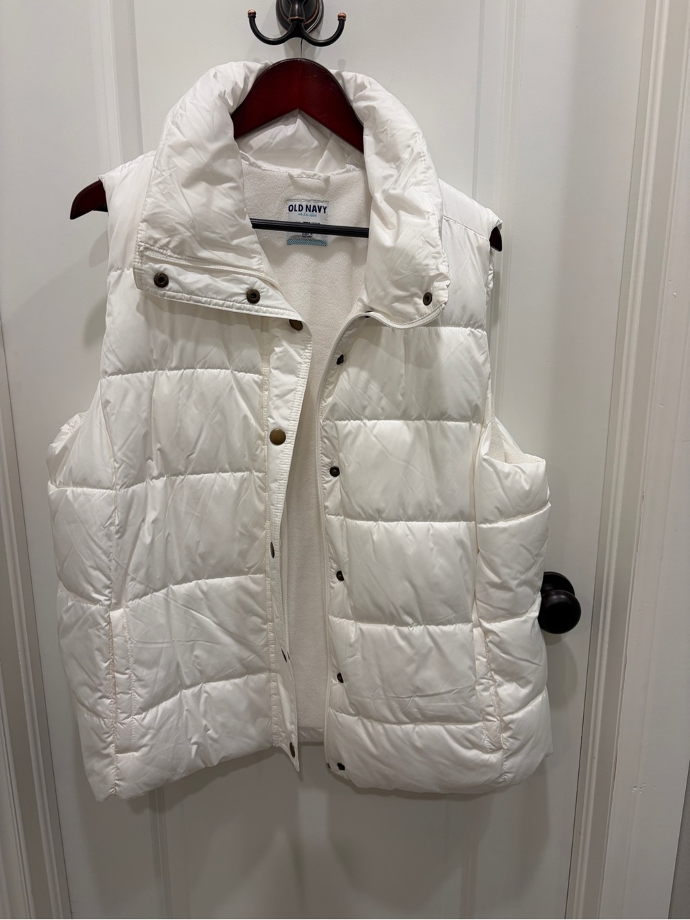 Old Navy Cream Quilted Puffer Vest with High Collar